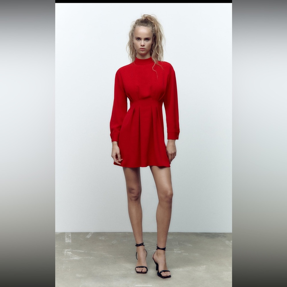Zara Red Pleated Mini Dress